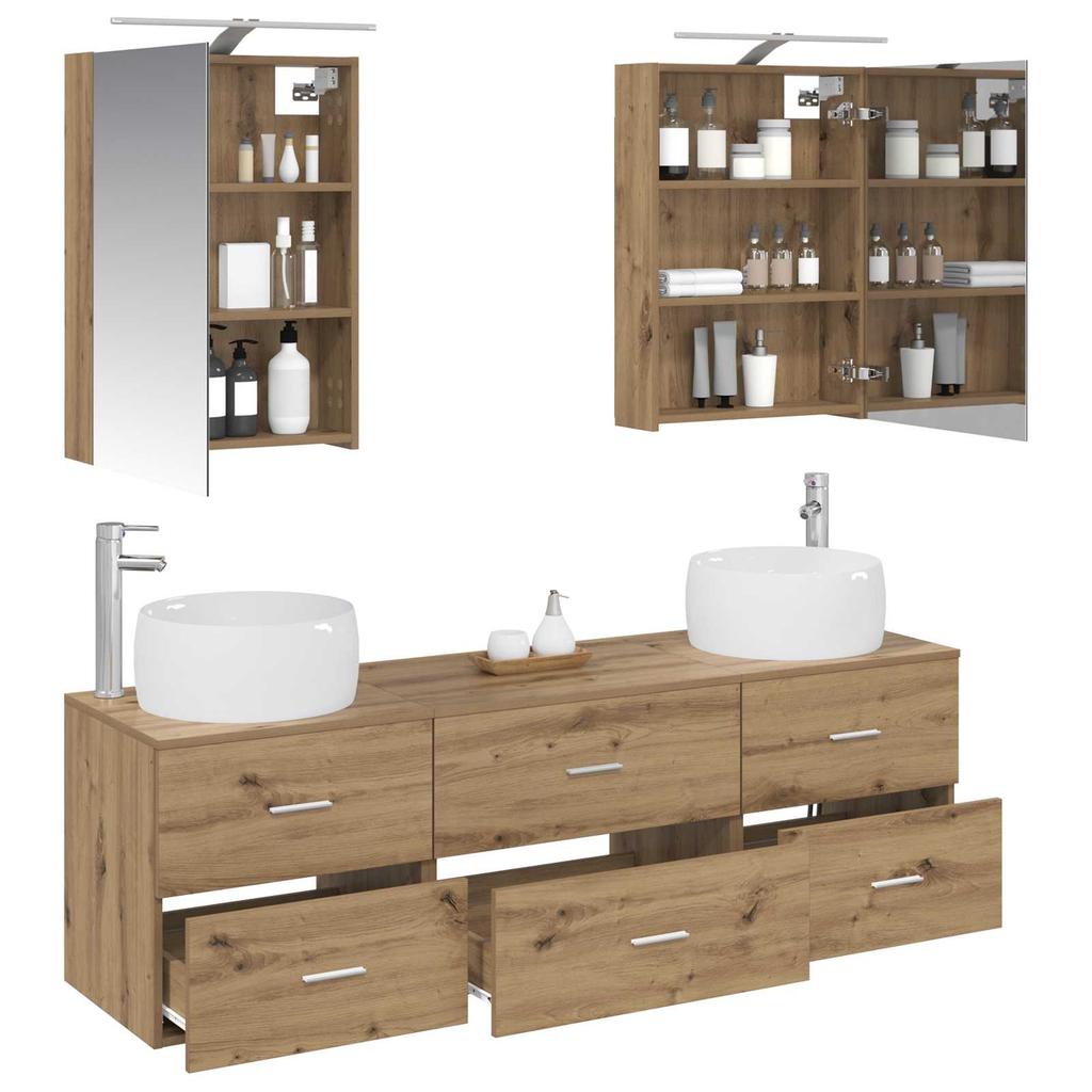 5 Piece Bathroom Furniture Set Artisan Oak Engineered Wood & Glass