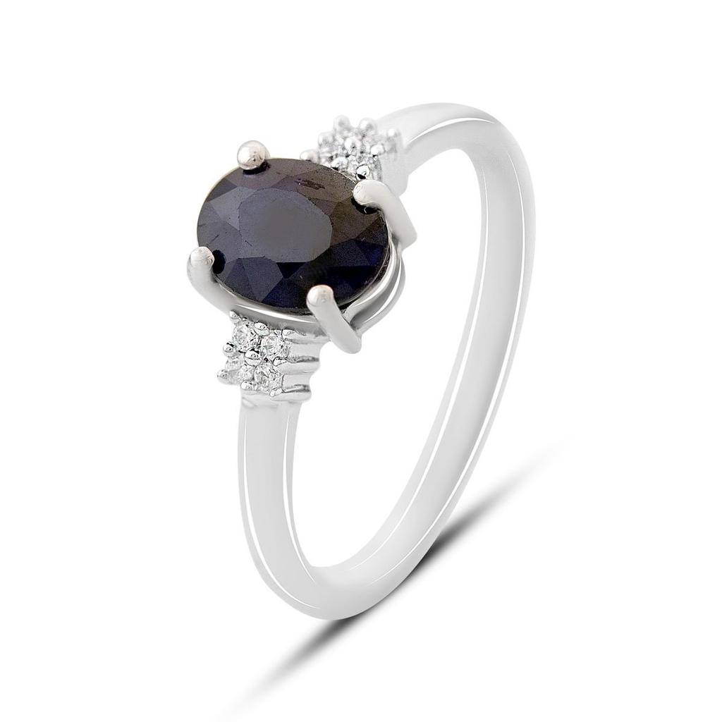 Серебряное кольцо с натуральным сапфиром 1.651ct, фианитами, вес изделия 2,36 гр (2162681)
