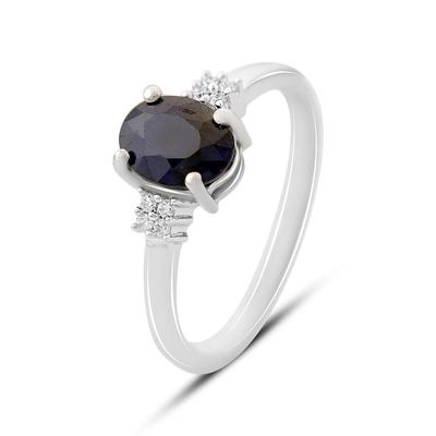 Silver Ring with Natural Sapphire 1.651ct, Cubic Zirconias, Item Weight 2.36 G (2162681)