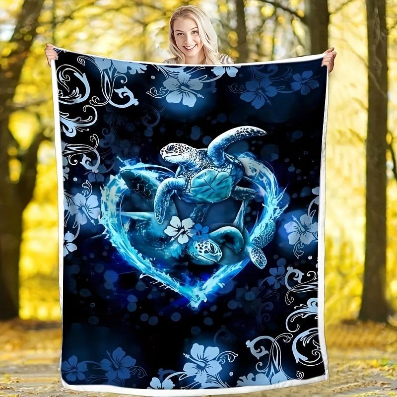 1pc Sea Turtle Print Flannel Blanket, Soft Cozy Throw Blanket Nap Blanket For Travel Sofa Bed Office Home