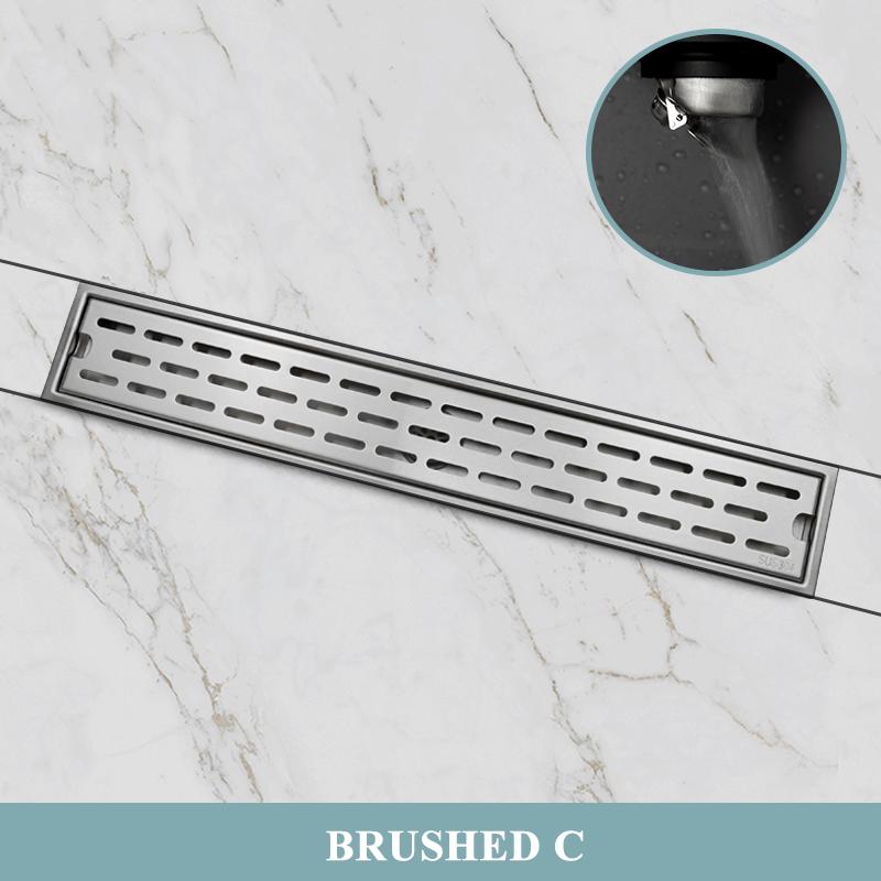 Brushed Rose Gold Floor Drain SUS304 Floor Conceal Drain 30CM/60CM Long Drainage Channel Drain for Hotel Bathroom Kitchen Floor