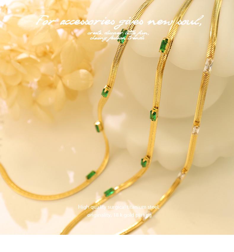 Green Zircon Inlaid Necklace & Titanium Steel Bracelet Set - Minimalist French Style Women's Holiday Gift