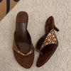 2026Women's Slippers Summer Vintage Rivets Clip Toe Designer High Heel Slippers Fashion Suede Outdoor Sexy Flip Flop Party