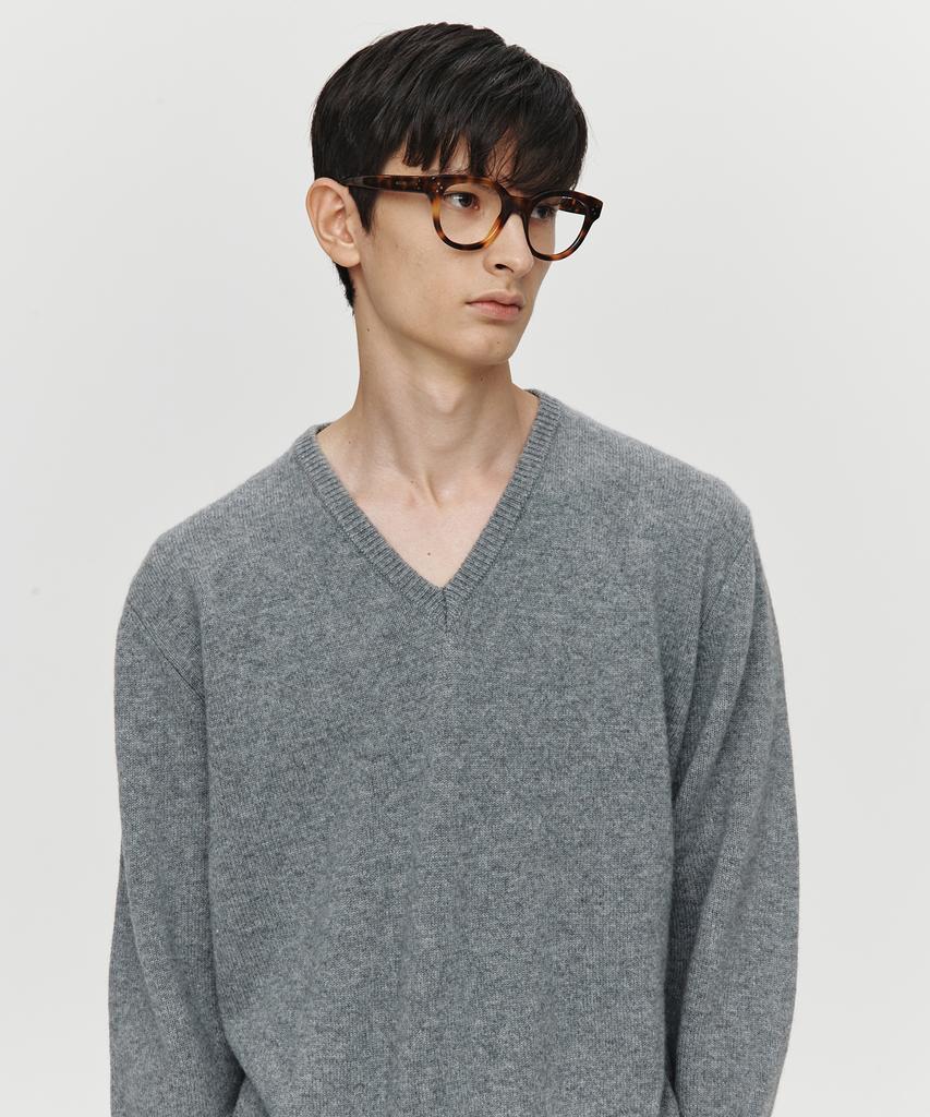 Hoite Cashmere Wool V Neck Knit (Charcoal)