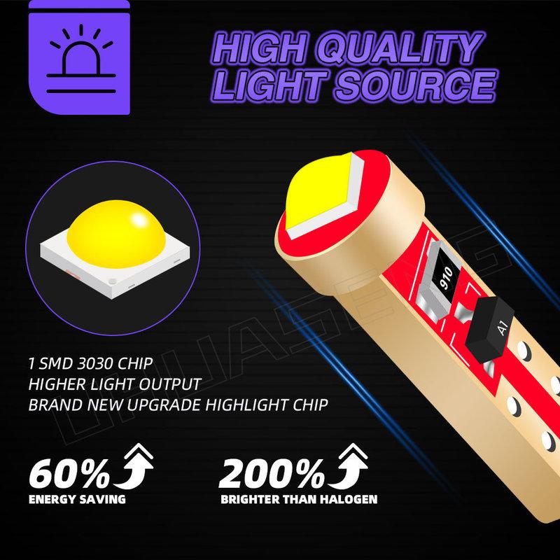 UHUASENG 8PCS No Polarity Led Bulb T5 74 37 W3W Car Dashboard trument Light Map Plate Panel Auto Signal Indicator Lamps 12V