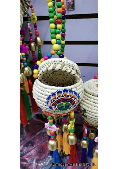 Ethnic Bean and Small Drum Wind Chime with Gourd Pendant - Yunnan Wall Hanging Ornament