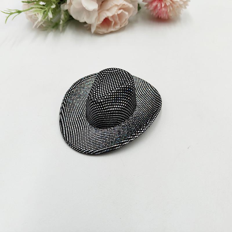 Mini Neon Glitter Cowboy Hat Hair Clip Glowing Disco Party Decoration Accessories 10 cm Holographic Party Disco Supplies