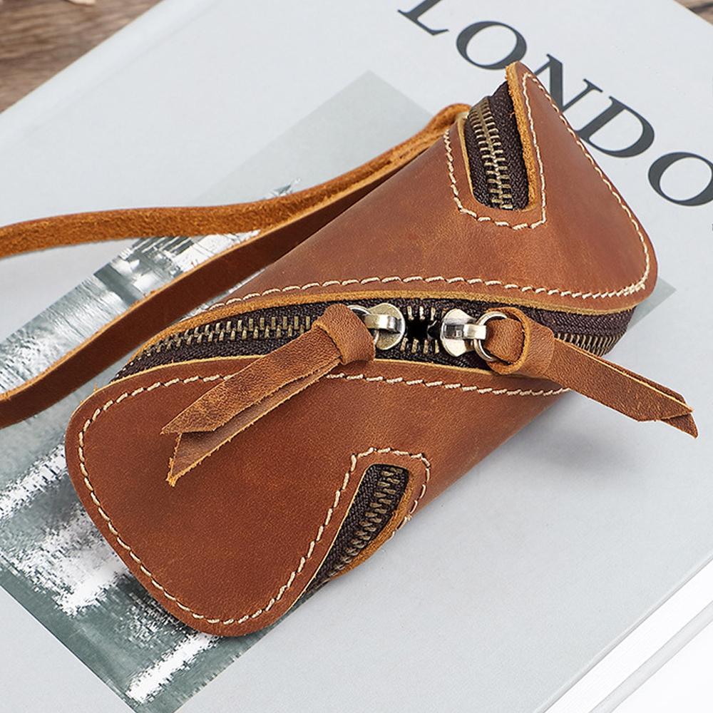 

Унісекс Creative Retro Crazy Horse Справжня шкіряна сумка для ключів на блискавці Сумка для ключів у двері автомобіля з ретро шкірою для чоловіків і жінок світло-коричневого кольору