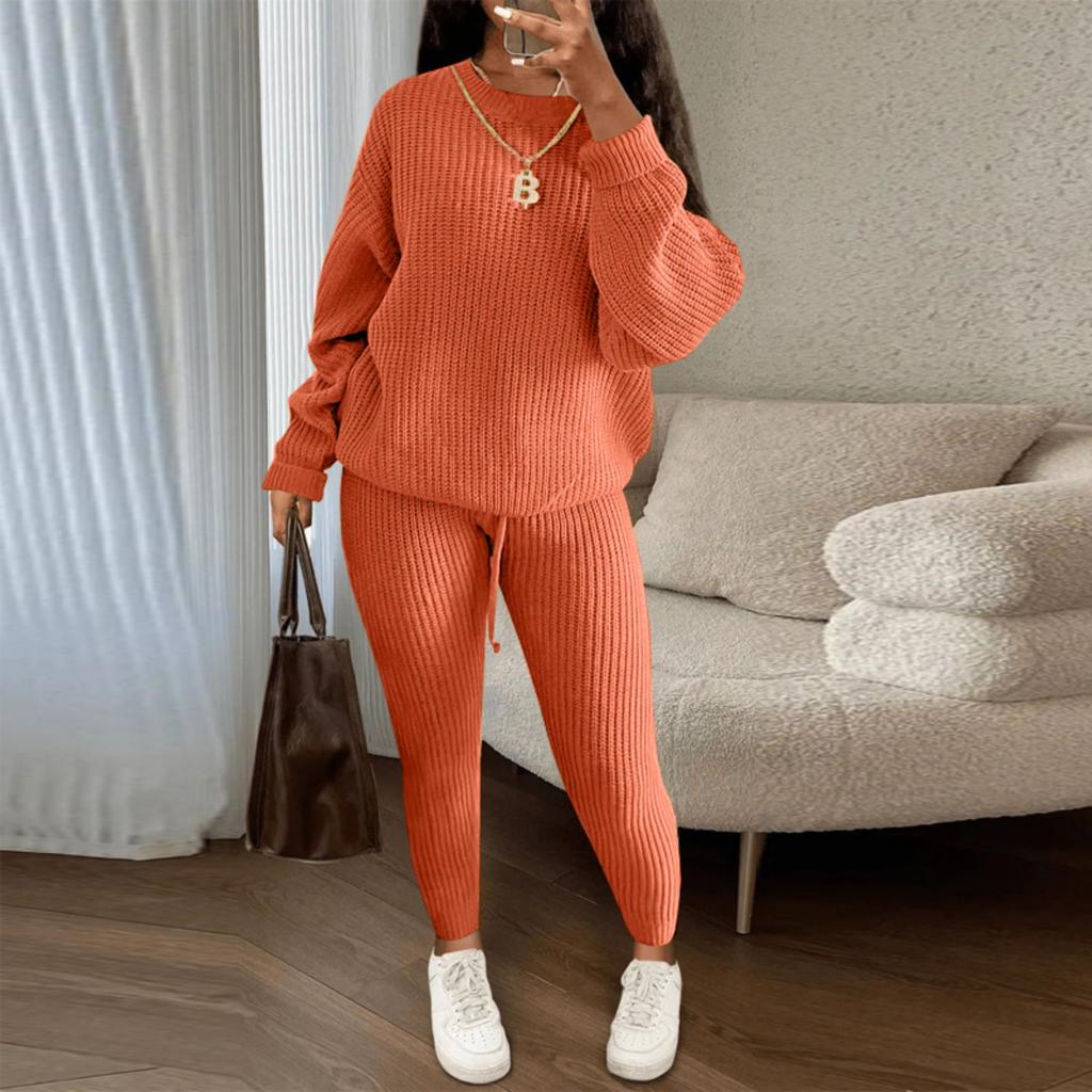 Fashionable Women's Casual Knitted Two-piece Suit