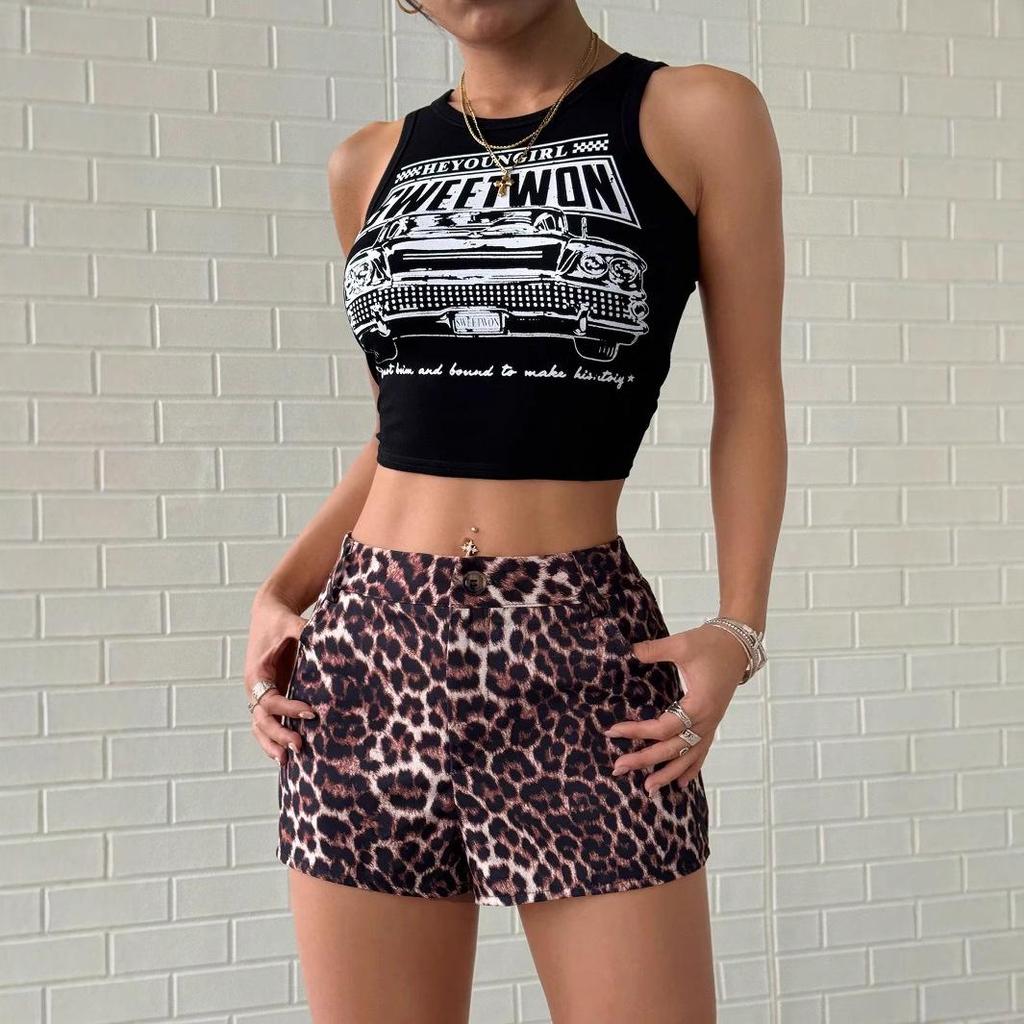 Leopard Print Slim-Fit Women's Shorts