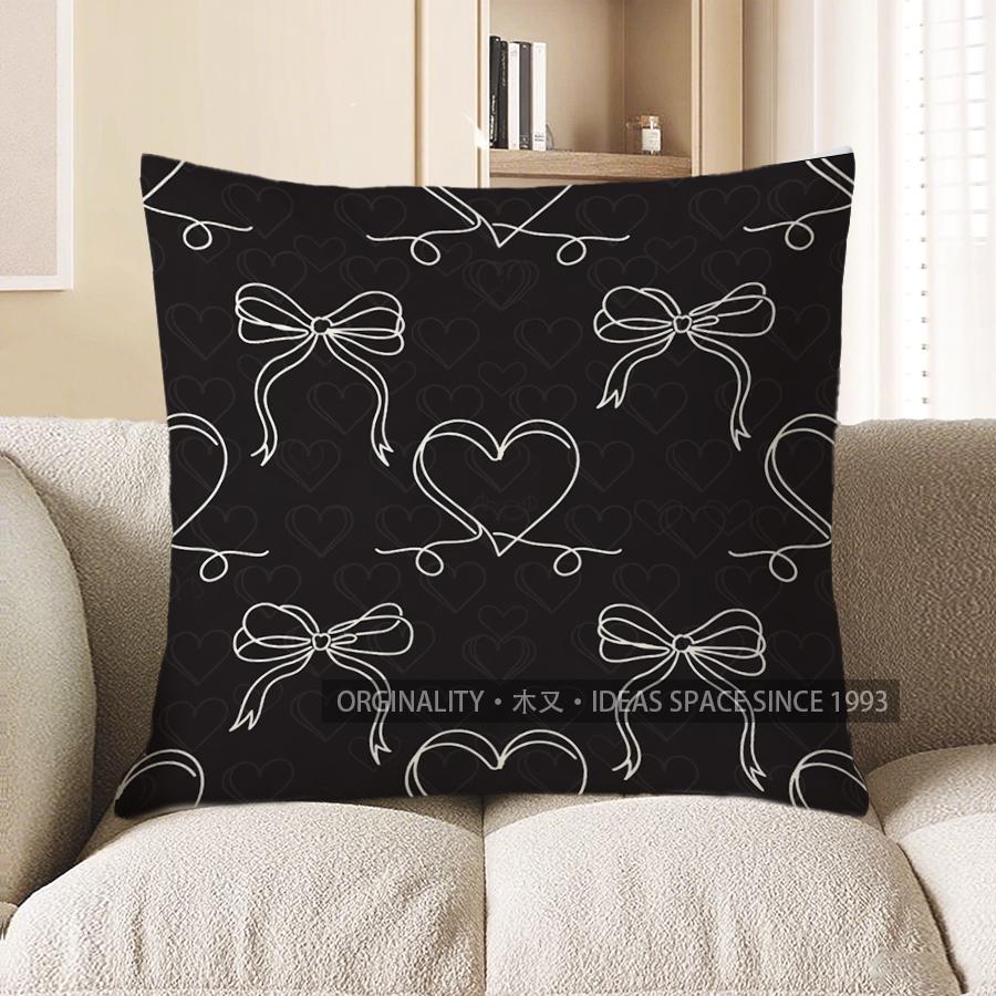 2D Heart & Bow Pattern Digital Print Pillow Covers Pattern Cushion Cover Suitable For Sofa Bedroom Car Pillow Cover