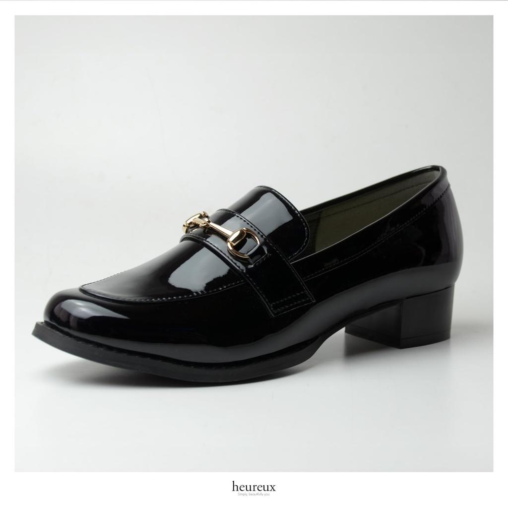 Heureux Bit Loafers with a Soft Easy To Walk Patent Black Women's Pump-Style 3.5cm Heel, Cushioning, In, Leather, Waterproof,