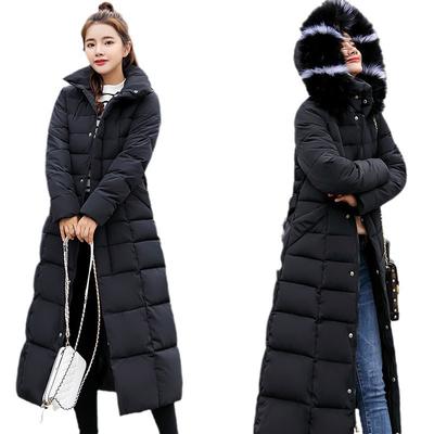 Womens Long Winter Puffer Coat Slim Fit Belted Hooded Parka With Fur Trim