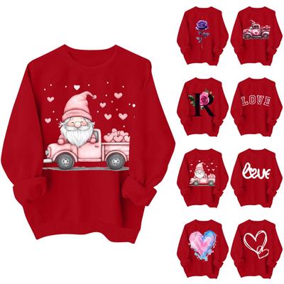 Kadın Günlük Moda Sevgililer Günü Baskılı Uzun Kollu O-Yaka Sweatshirt Kazak Üst