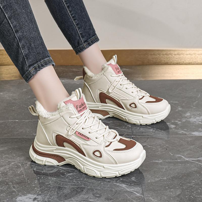 36-43 Women's Plus Size Fashionable Plus Velvet Warm Casual High Top Cotton Shoes Snow Boots Sports Women's Cotton Shoes