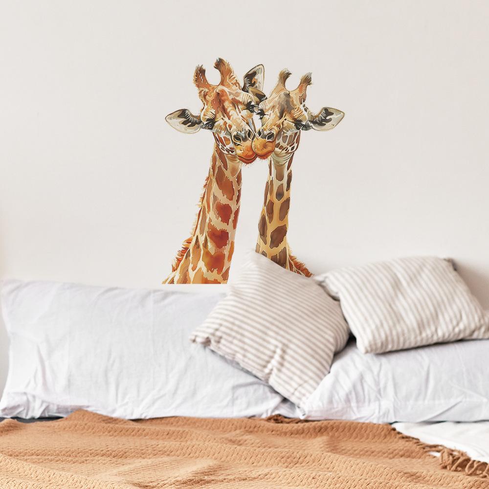 Cartoon Kussendes Giraffenpaar Wandaufkleber Valentinstag Selbstklebend für Schlafzimmer Wohnzimmer Hintergrundwand Dekoration