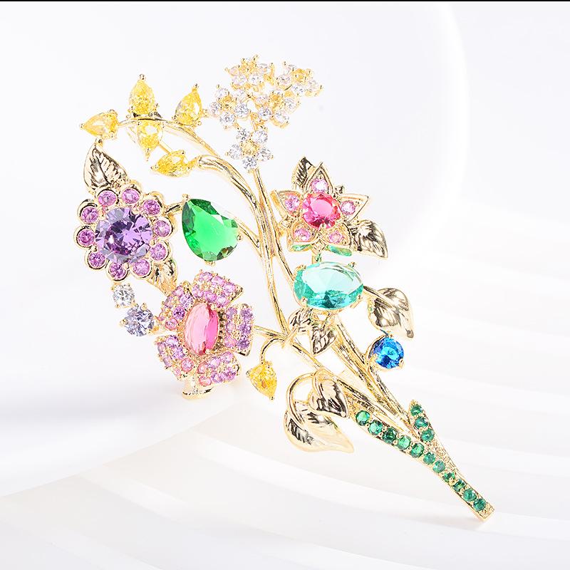 Autumn Women's Design Luxury Brooch Clothing Jewelry Colorful Flower Brooch Copper Micro Inlaid Zircon Creative Pin Gift
