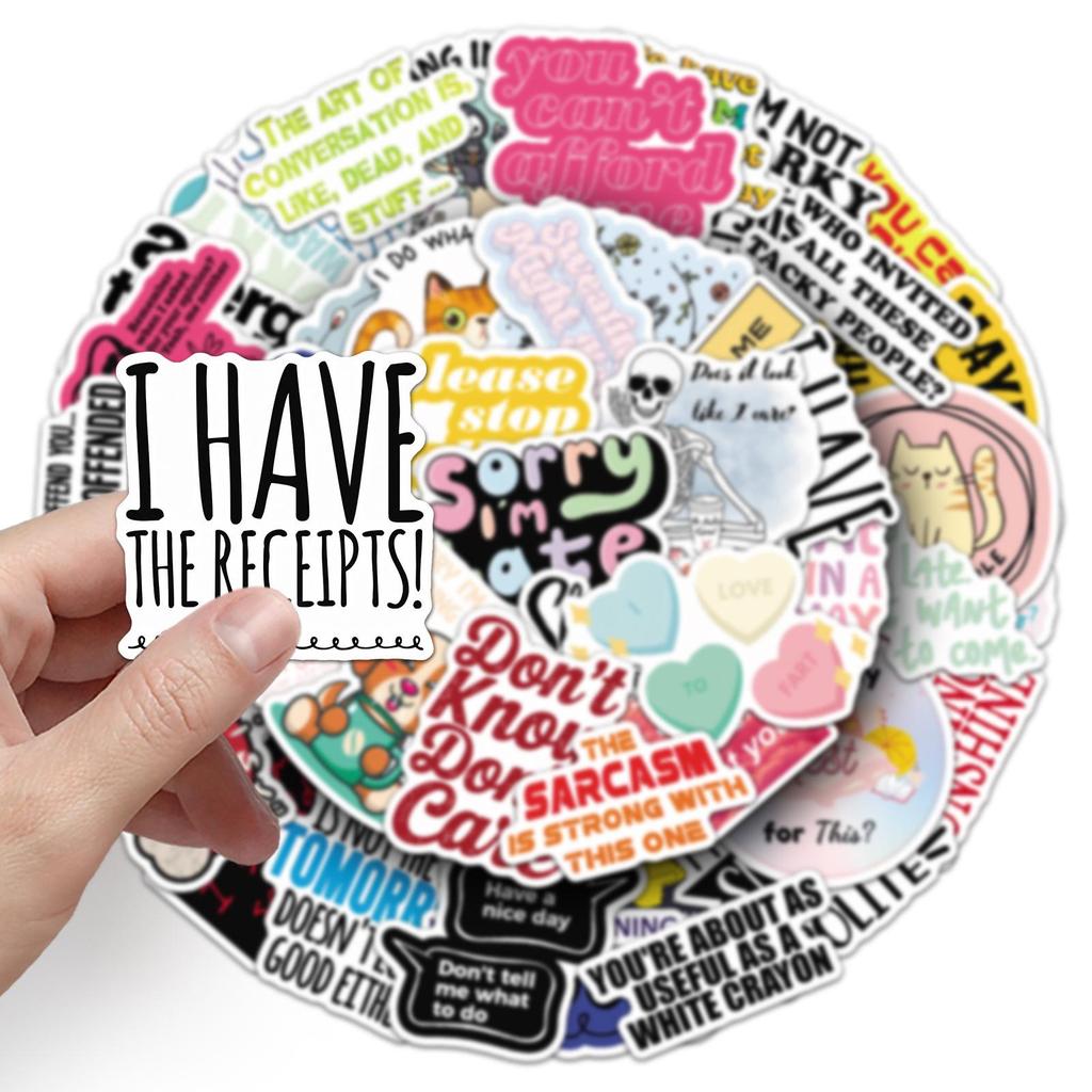 50 Snarky Meme Graffiti Stickers - Creative Prank English Sentences for Phone Cases & Water Bottles