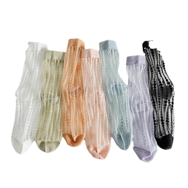 Female Spring and Summer Thin Lovely Polka Dot Rainbow College Wind Tube Glass Stockings