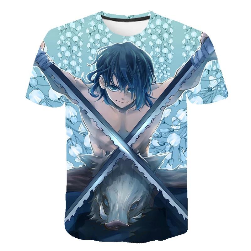 Japonské Kreslené 3D Tištěné Tričko Anime Demon Slayer Unisex Krátký Rukáv Ležérní Roztomilé Tričko Top