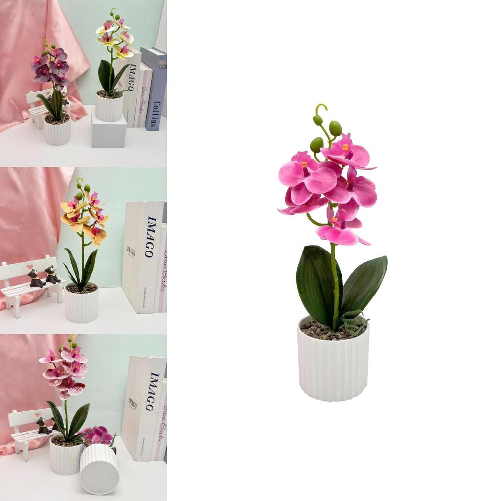 Faux Orchid Flower With Realistic Greenery For Restaurant And Party Decor