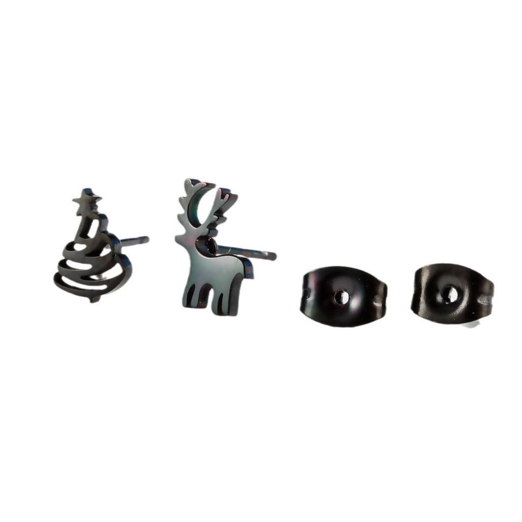 Elegant Asymmetric Reindeer Snowflake Earrings - Stainless Steel Christmas Studs for Women