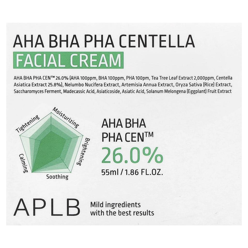 APLB AHA BHA PHA Centella Facial Cream, 55ml (1.86 Fl Oz)