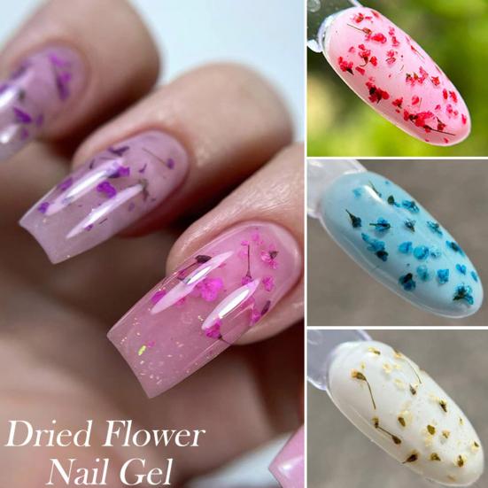 1/6Pcs 8ML Dried Flowers Gel Nail Polish Soak Off UV/LED Natural Floral Petal Nail Glue Varnish Long Lasting Women Clear DIY Nail Art Painting Gel