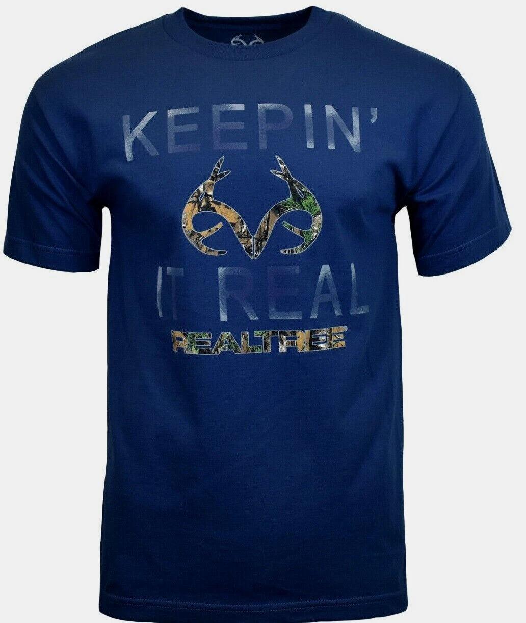 

Men s T Shirt -Hunting Camping Camo Deer -KEEP IT REAL-100% COTTON-Size Small 3XL