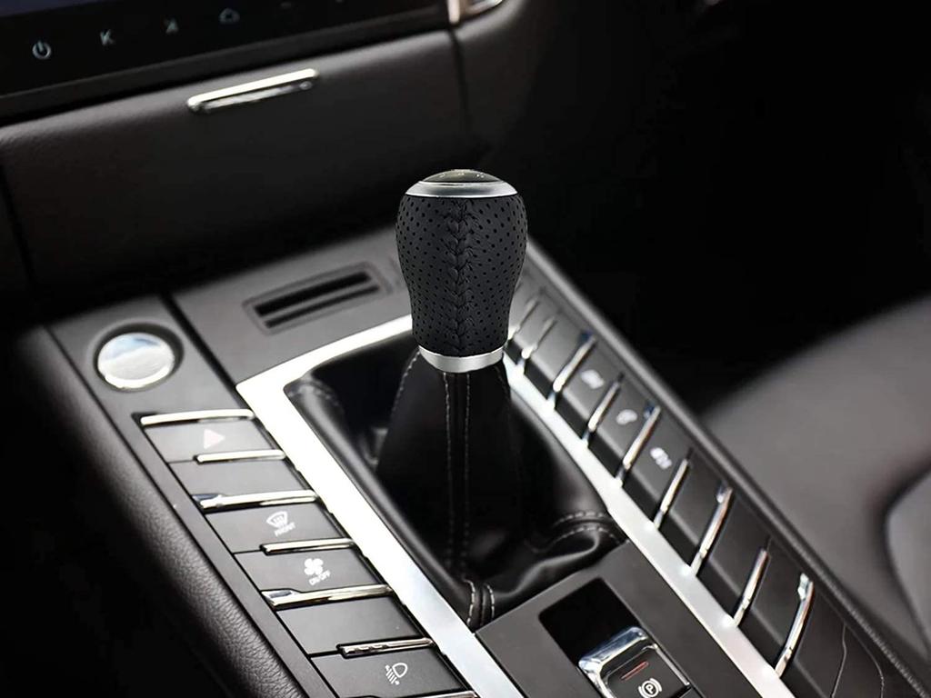 Lunsom Leather 5 Speed Shift Knob Car Gear Shift Knob General Auto Manual Car (Black Stitching)