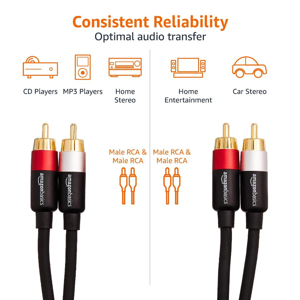 Amazon Basic RCA Audio Cable RCA Male 2 RCA Black 2.4m (2 - Male)