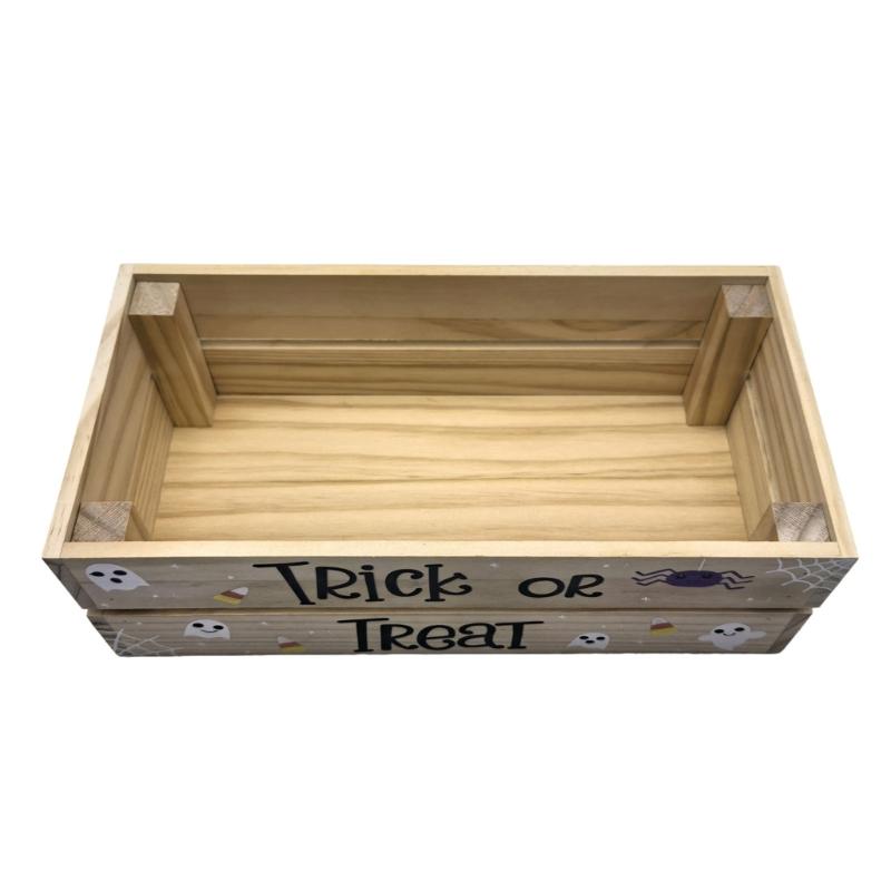 Natural Wood Candy Storage Box for Halloween Parties Durable Handcrafted Home Organization