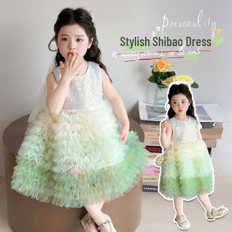 2025 Princess Birthday Dress - Girls' Summer Puffy Gauze Gown