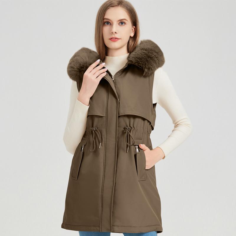 Fashion Winter Coat Female Long Parkas Hooded Faux Fur Collar Detachable Sleeves Loose Thick Warm Women's Jackets