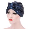 Muslim Indian Women Shiny Sequin Pleated Turban Hat Chemo Cap Bandana Headwrap