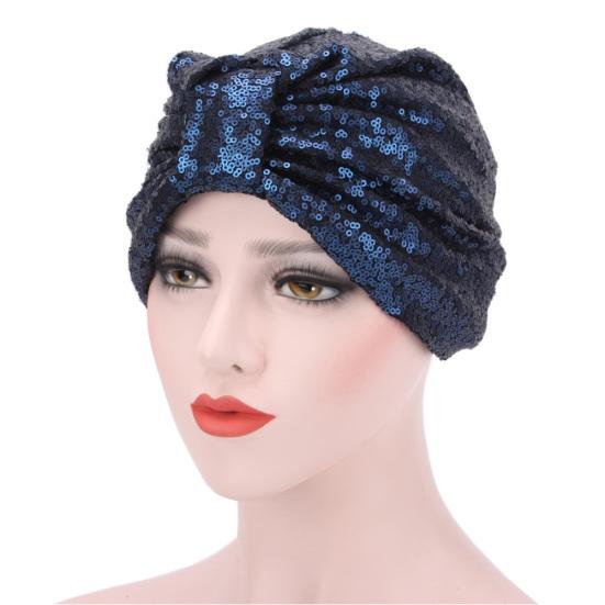 Muslim Indian Women Shiny Sequin Pleated Turban Hat Chemo Cap Bandana Headwrap