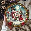 Vintage Snowman Family Aluminum Sign Round Embossed Folk Art Metal Tin Plate for Home Wall Decor Garden Patio