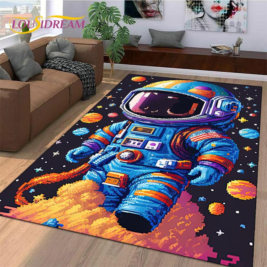 Astronaut Traum Universum Raumfahrer 3D Weltraum Cartoon Teppich für Wohnzimmer Schlafzimmer Dekoration, Rutschfest für Sofa Fußmatte Kinder