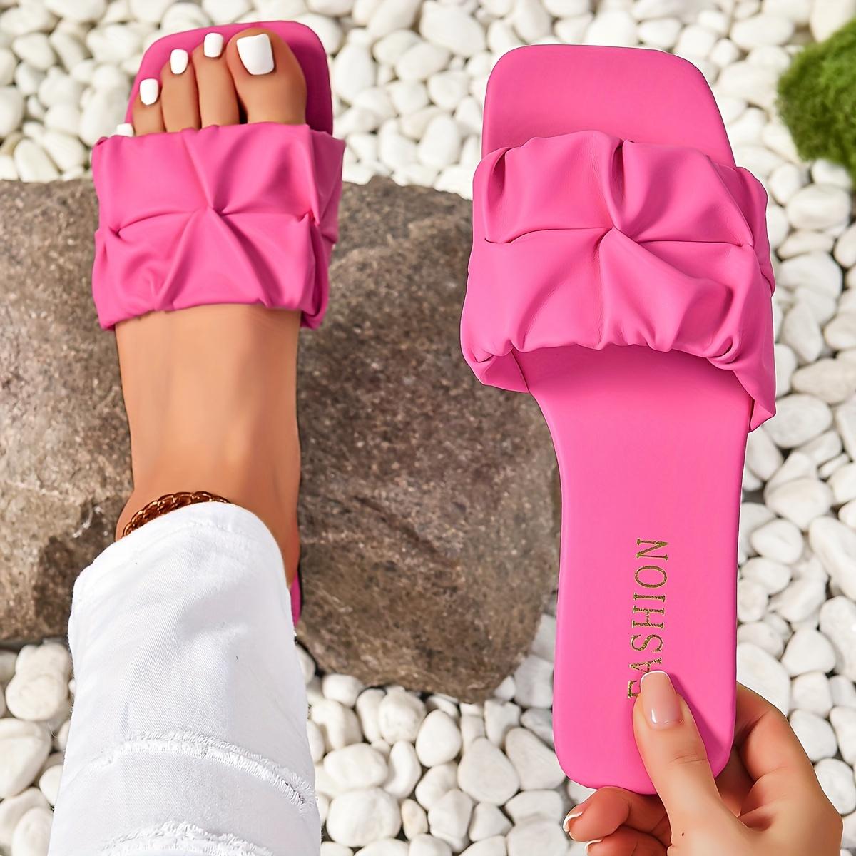 

Женские дизайнерские босоножки-слайды, повседневные летние туфли на плоской подошве с открытым квадратным носком, легкие босоножки-слайды 38 розовый