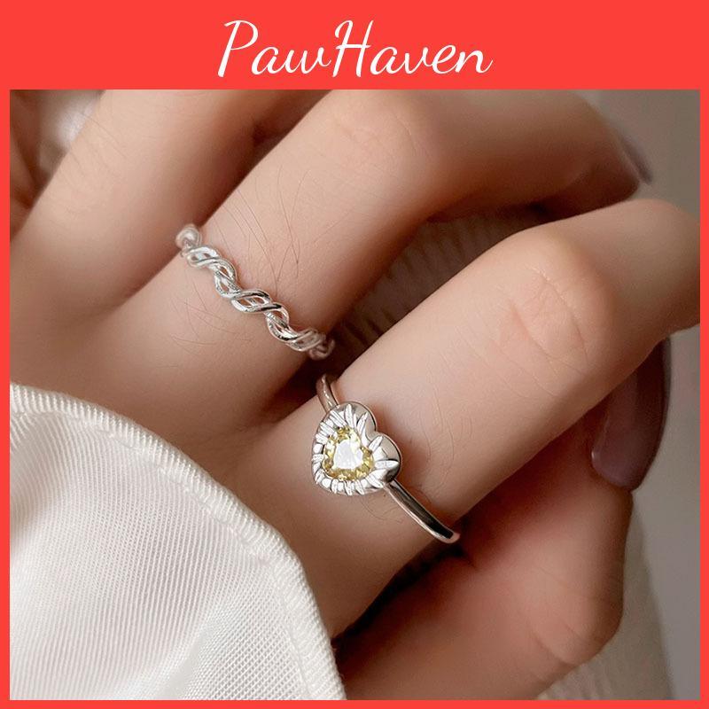 Beautiful Crystal Yellow Heart Ring For Women Stylish And Adjustable Jewelry Copper