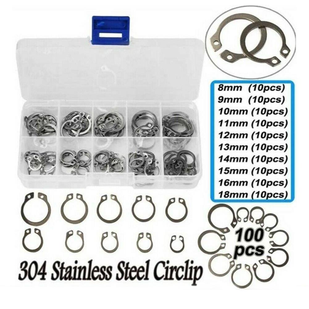 Retaining Ring 100pcs 304 Stainless Steel 8-18mm Assortment