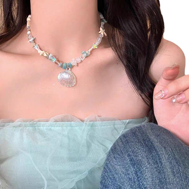 Seaside Vacation~ Shell Beaded Collarbone Chain Women's Summer Fashion Personality Design Accessories Trendy Cool Versatile Necklace