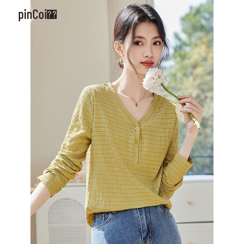 Pincai Women s V-Neck Hollow Long-Sleeve Top M