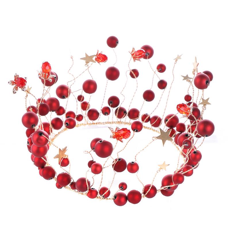 Red Crown Pearl Headdress for Weddings and Birthdays