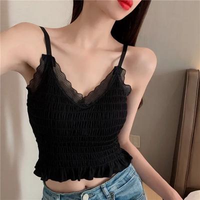 Lindo colete feminino com roupa externa sutiã sexy renda chiffon alça peitoral almofada top tubo