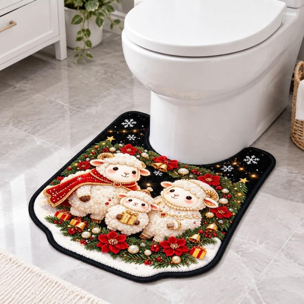 Absorbent Bathroom U-shaped Mat Christmas Theme Bath Mat Fun Toilet Floor Rug Household