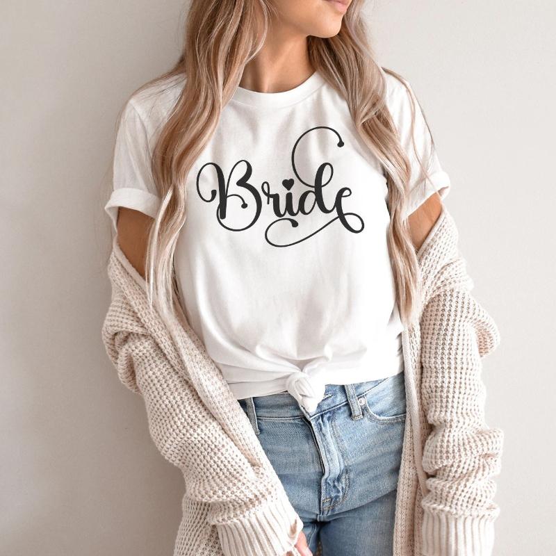 Bride Shirts Bride To Be Bridesmaids Shirt Bridal Shower Engagement Shirt Modern Text Women T Shirts