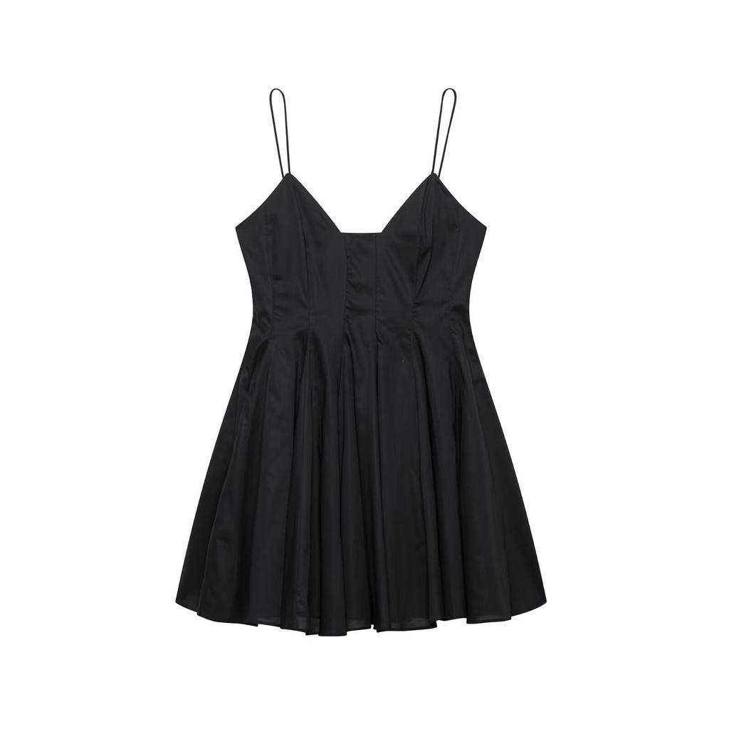 Women's clothing, European and American style niche fashion V-neck suspender poplin short dress/