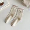 5 Pairs Women's Autumn And Winter New Style Simple And Trendy Dot Fungus Edge Mid Tube Socks With Lace Bow Women's Long Socks