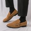 New Arrival Designer Men's Suede Leather Wedding Dress Shoes Male Pointed Driving Monk Strap Loafers Zapatos Hombre